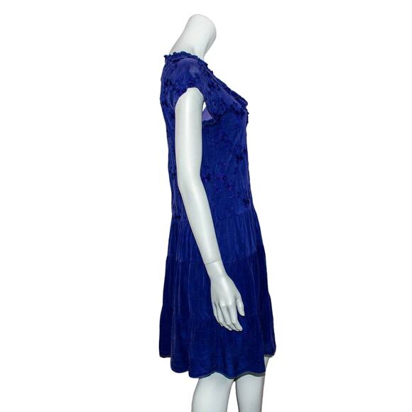 Johnny Was Women's Ruffle Lace-up neck Dress Blue Size Small - Picture 6 of 8